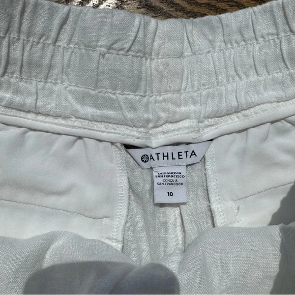 🌿 Athleta 100% Linen White Cabo Shorts Lightweight Elastic Waist Women’s 10 - Picture 2 of 7
